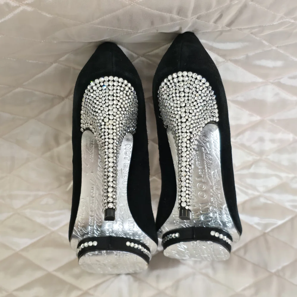 Betsey Johnson Black Suede Rhinestone Platform Pumps - Picture 4 of 6